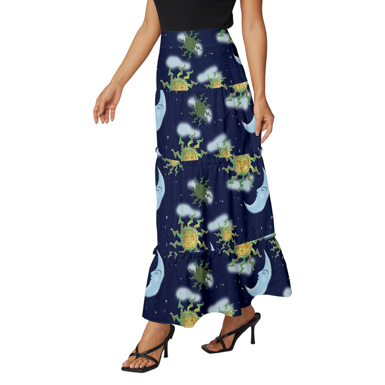 Antique Sun Tiered Ruffle Maxi Skirt