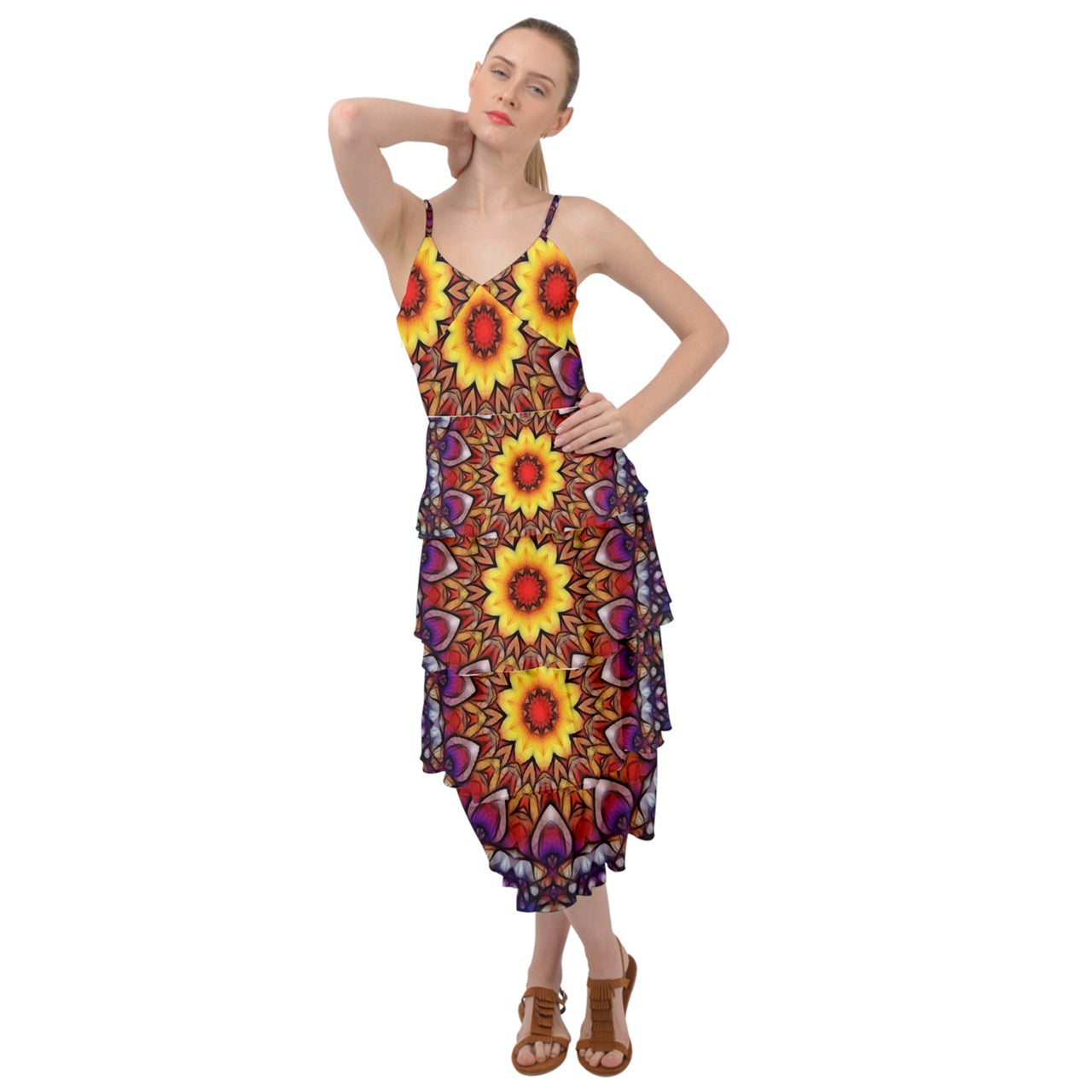 Blue Red Purple Kaleidoscope Layered Bottom Dress