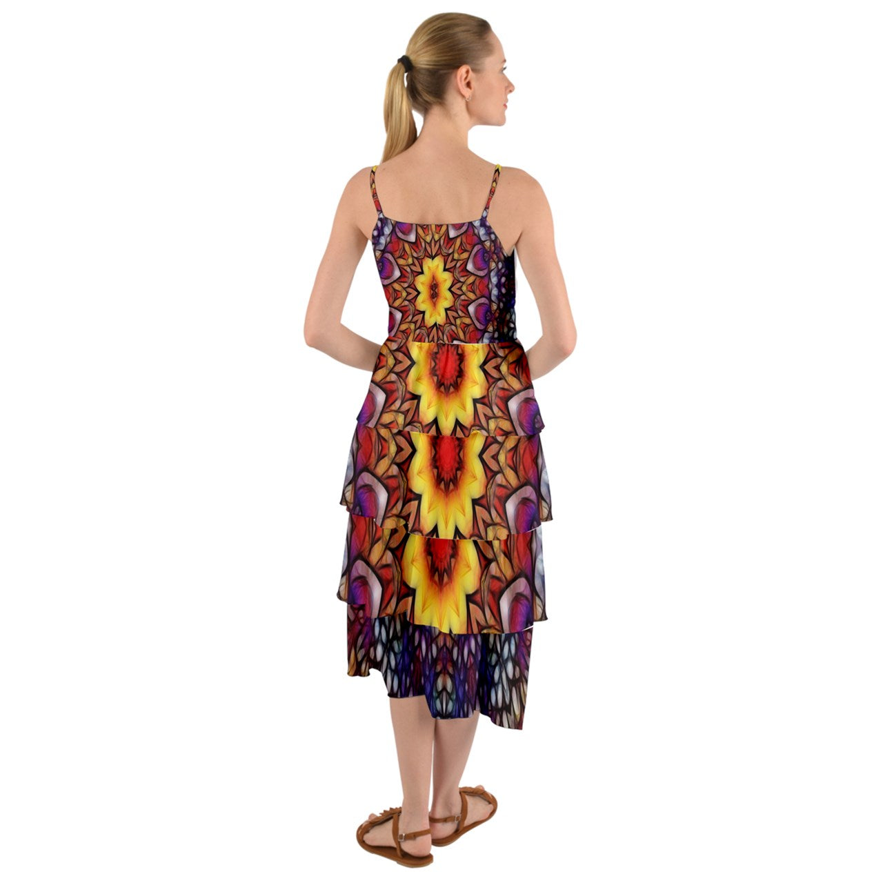 Blue Red Purple Kaleidoscope Layered Bottom Dress