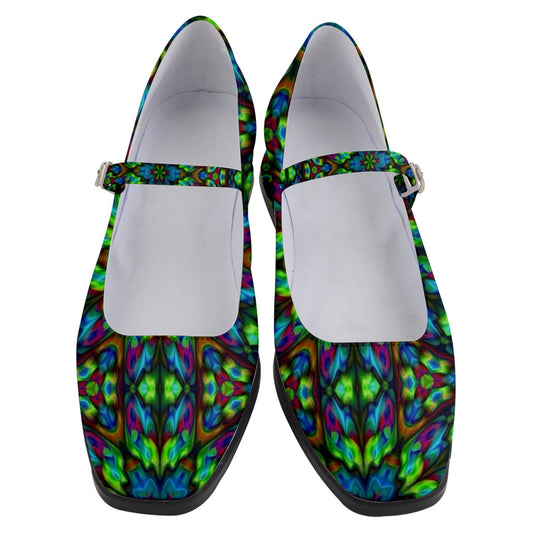 Blue Green Kaleidoscope Women's Mary Jane Shoes