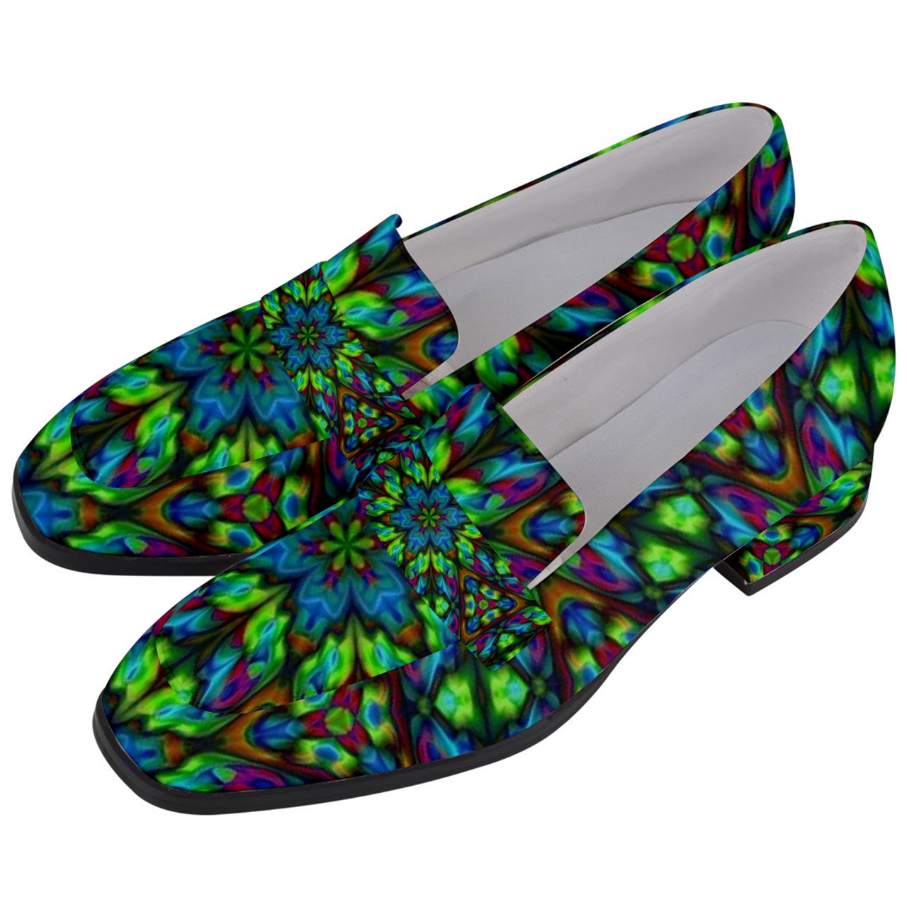 Blue Green Kaleidosscope Women's Chunky Heel Loafers