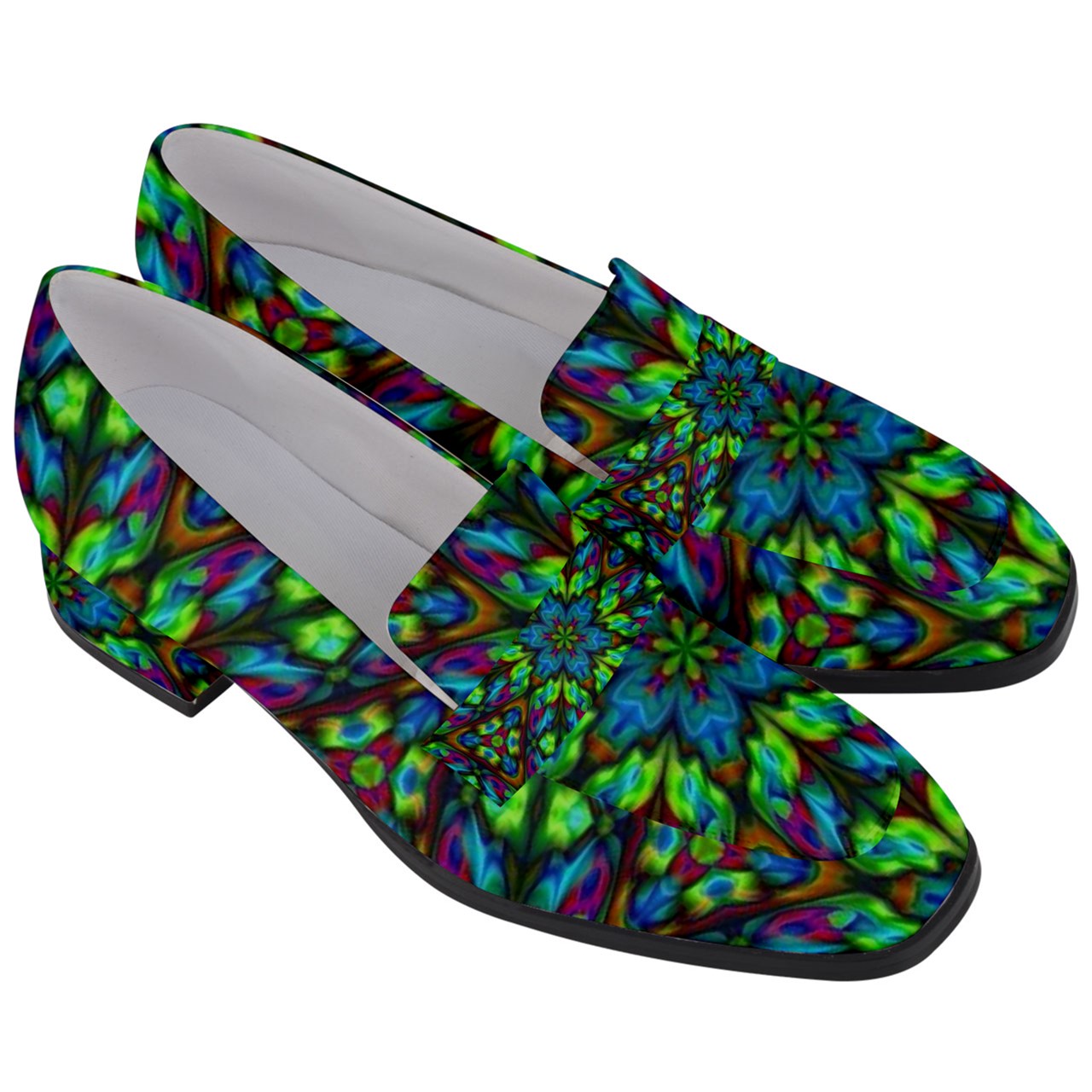 Blue Green Kaleidosscope Women's Chunky Heel Loafers