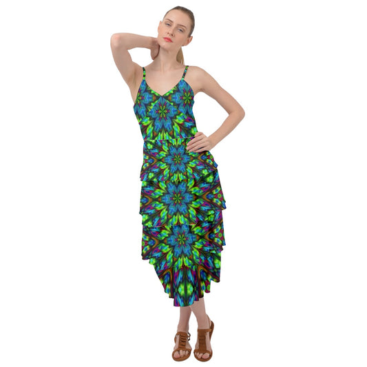 Blue Green Kaleidoscope Layered Bottom Dress