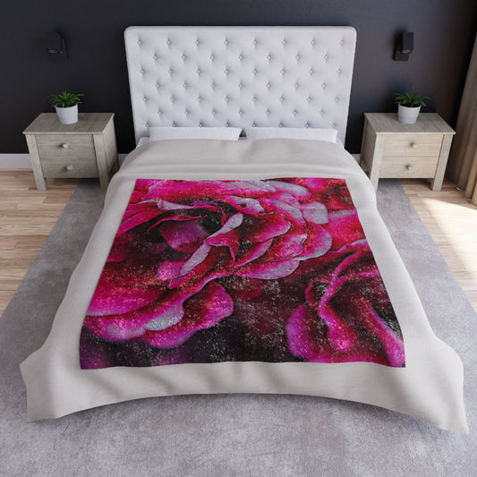 Dark Pink Flowers Crushed Velvet Blanket
