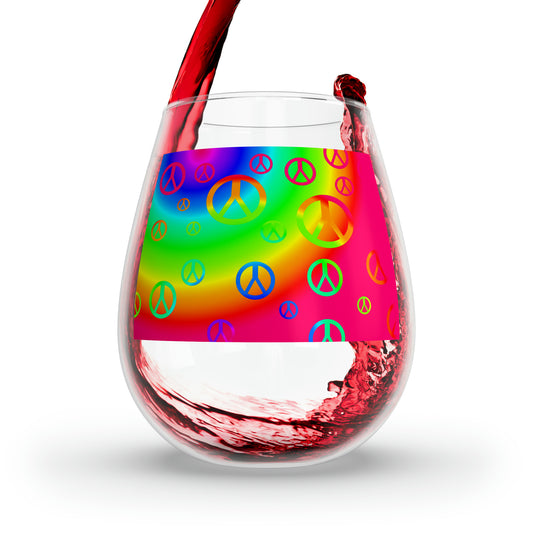 Rainbow Peace Signs Stemless Wine Glass, 11.75oz