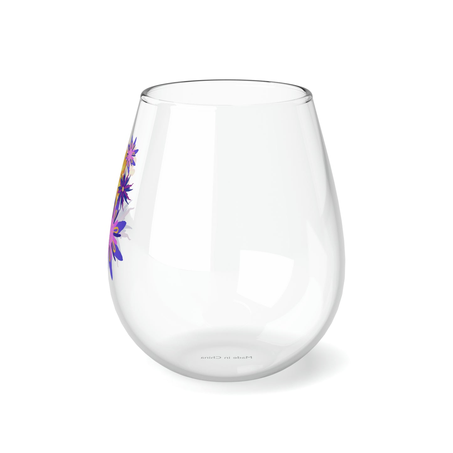 Fanciful Flowers Stemless Wine Glass, 11.75oz