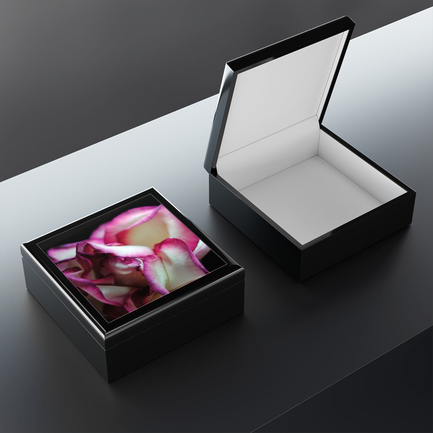 Pink Lined White Rose Jewelry Box