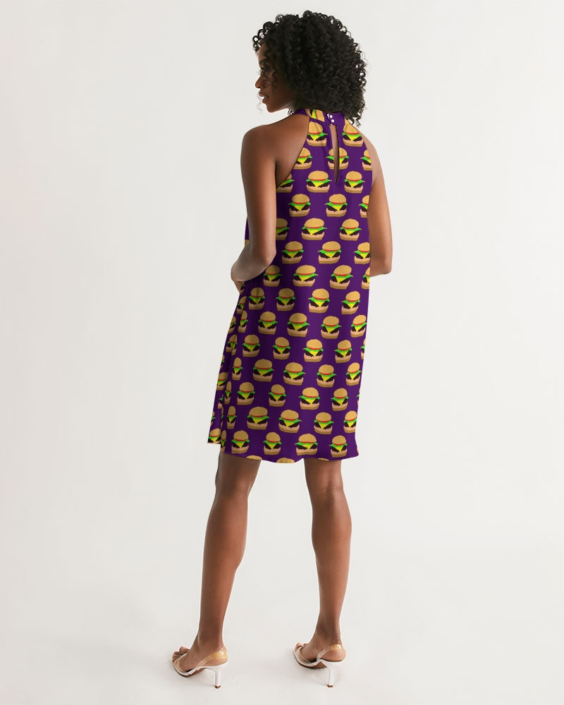 Cheeseburger Pattern Women's All-Over Print Halter Dress