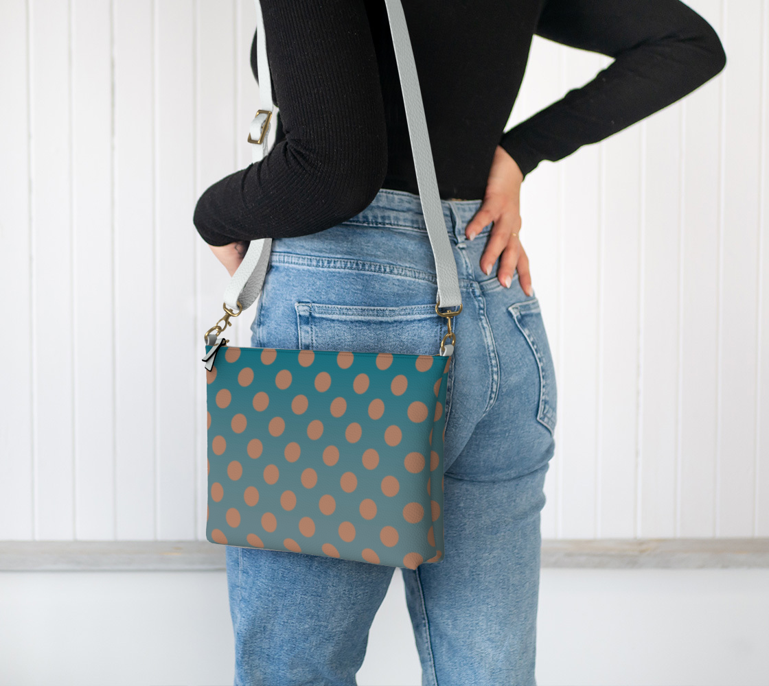 Denim and Brown Polkadots Vegan Crossbody Purse