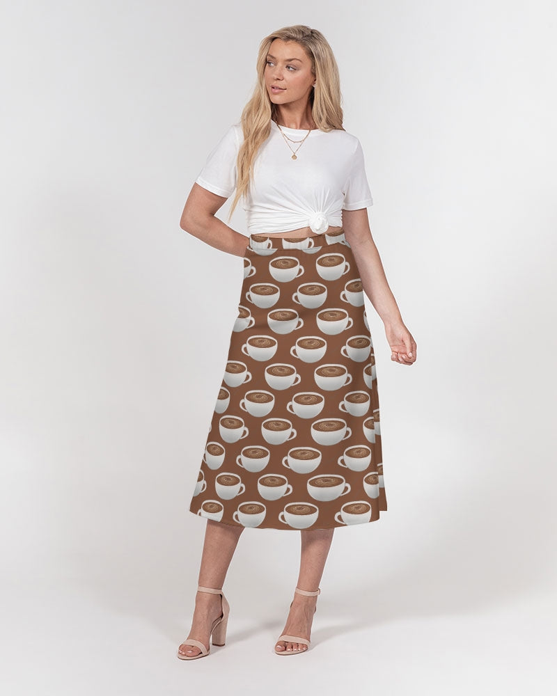 Coffee on Coffee Women's All-Over Print A-Line Midi Skirt