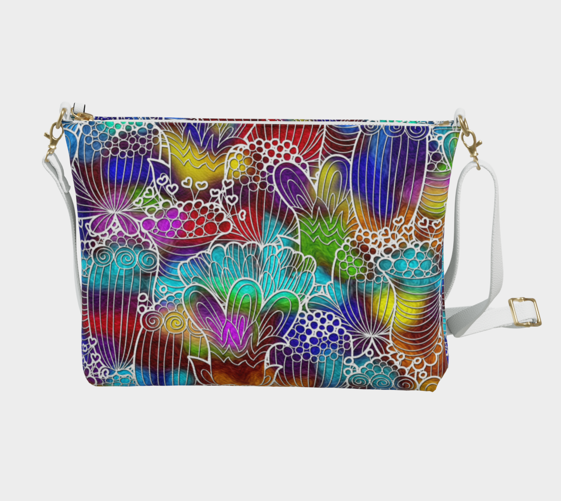 Colorful retro Flowers Vegan Crossbody Purse