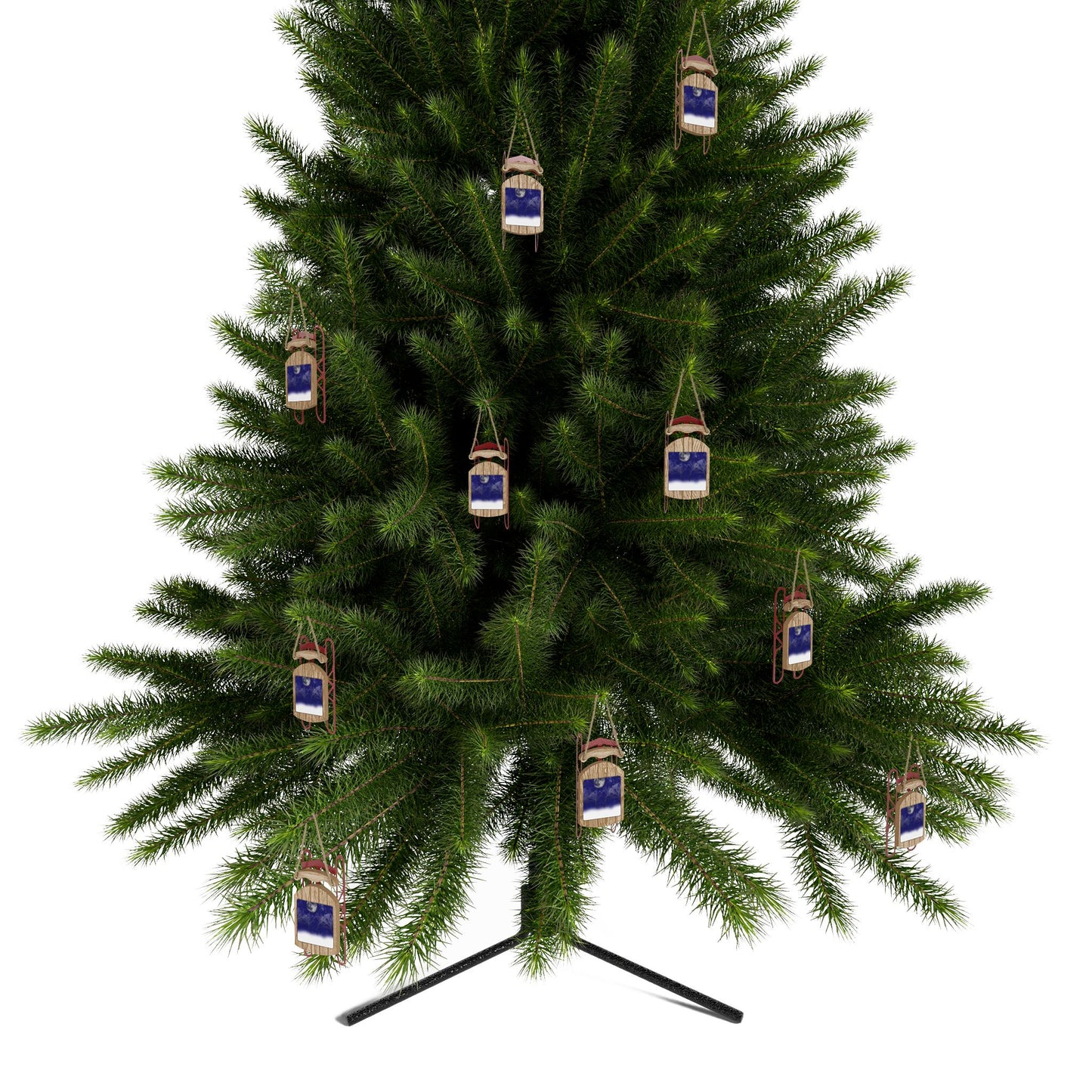 Blue Moon Snow Trees Sled Ornaments