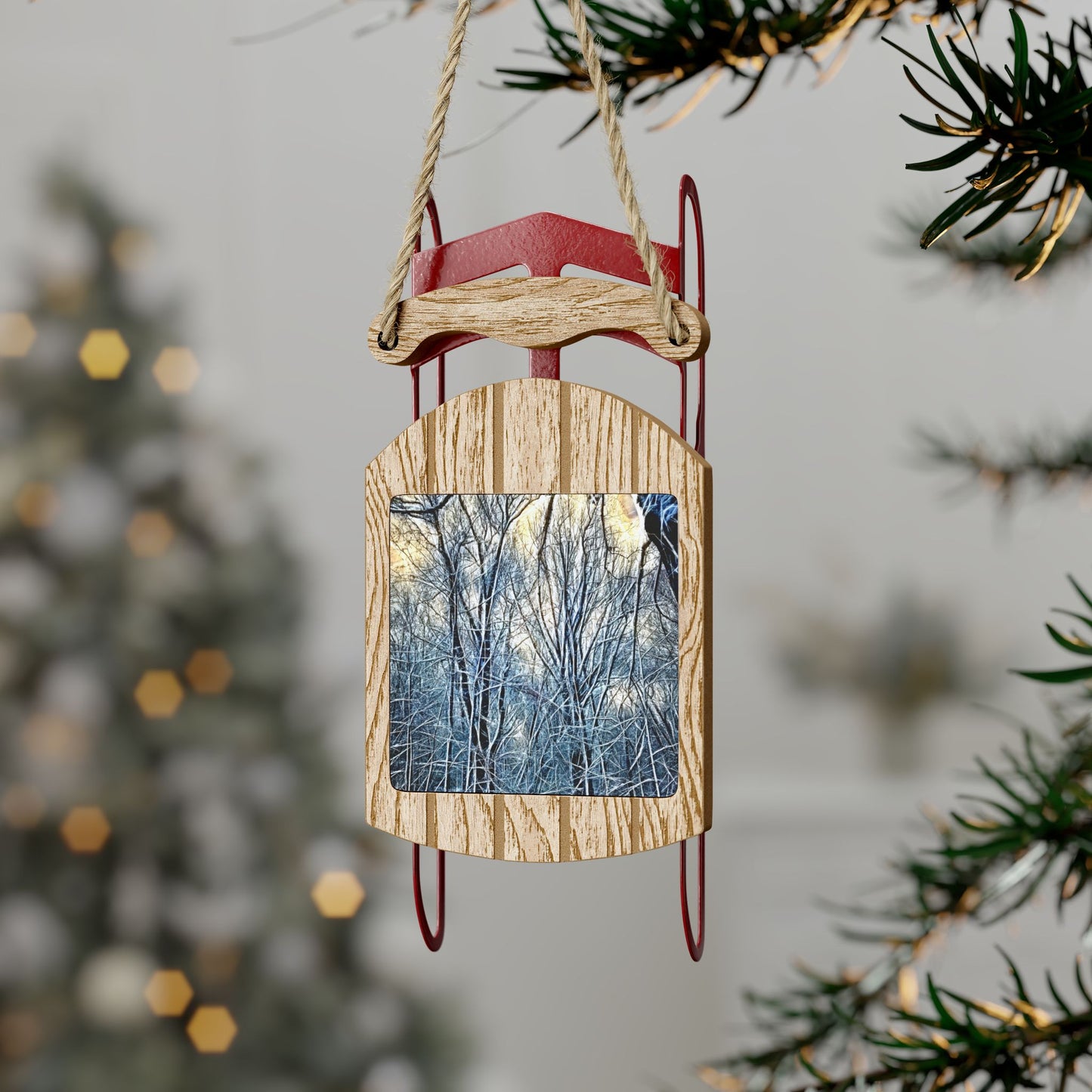 4 O clock Winter Landscape Sled Ornaments