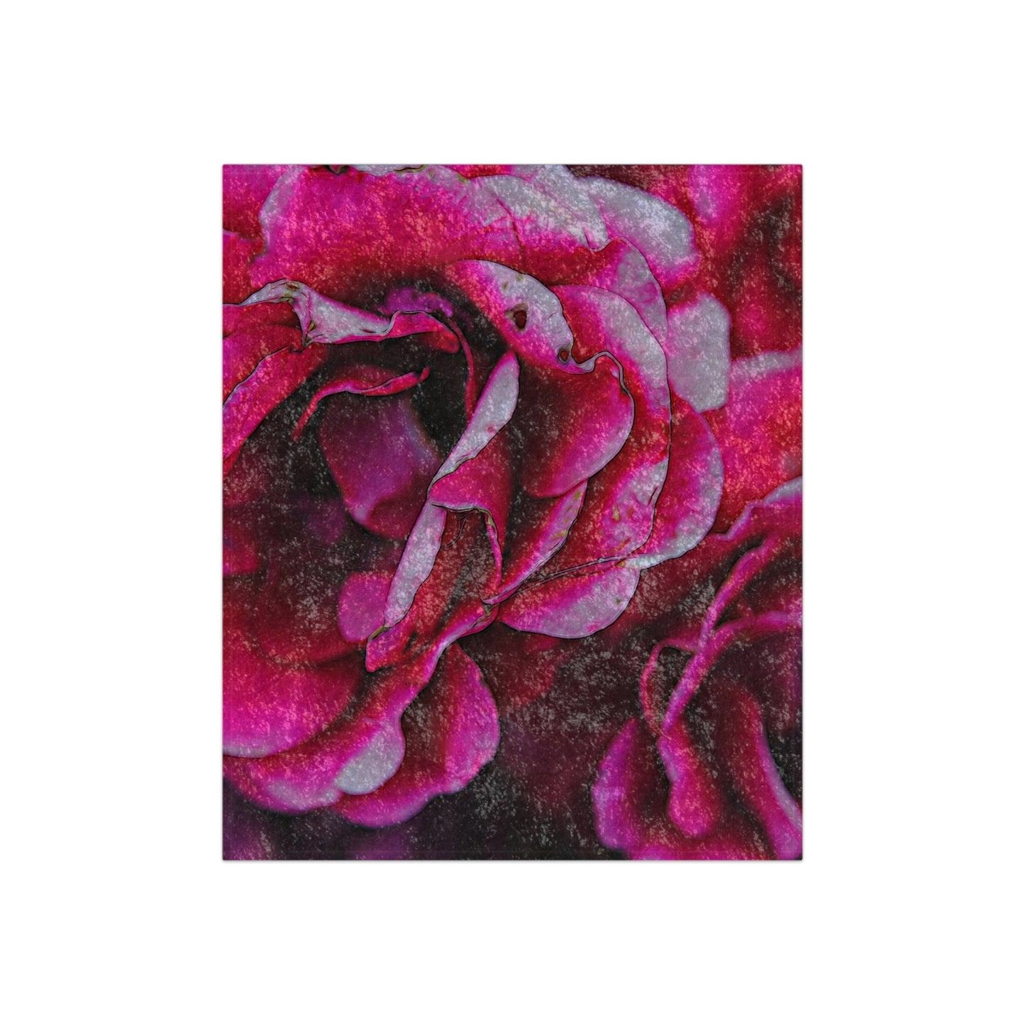 Dark Pink Flowers Crushed Velvet Blanket