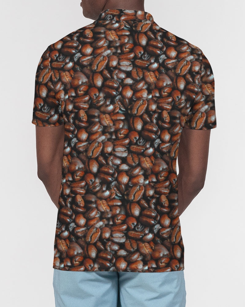 Coffee Bean Pattern Men's All-Over Print Slim Fit Short Sleeve Polo