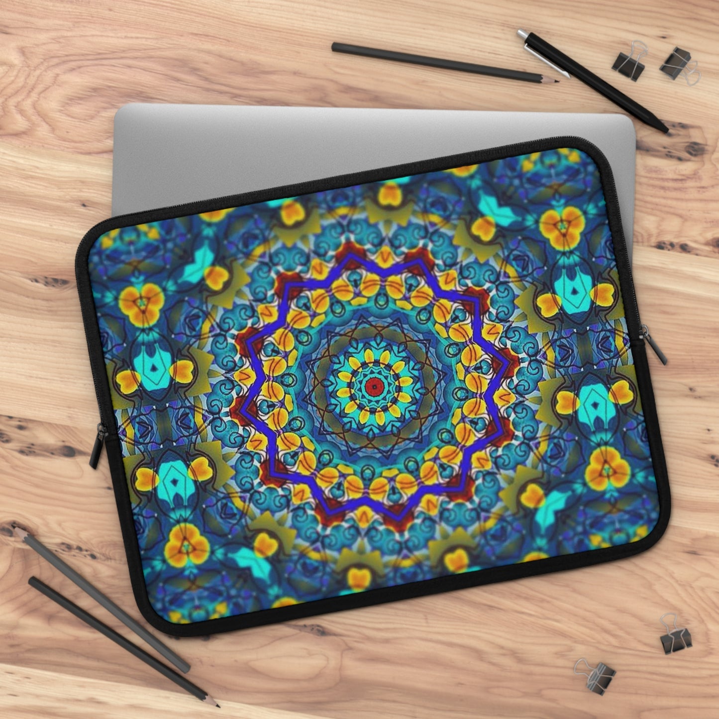 Blue Green Kaleidoscope Laptop Sleeve