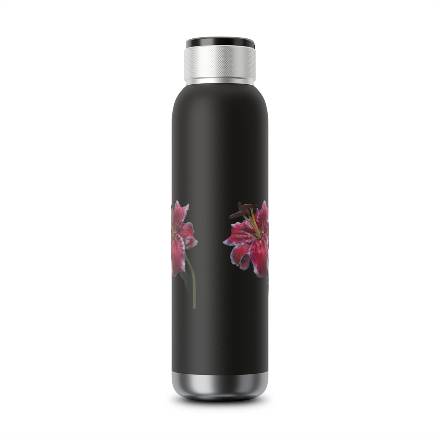 Big Petalled Pink and White Lily Soundwave Copper Vacuum Audio Bottle 22oz