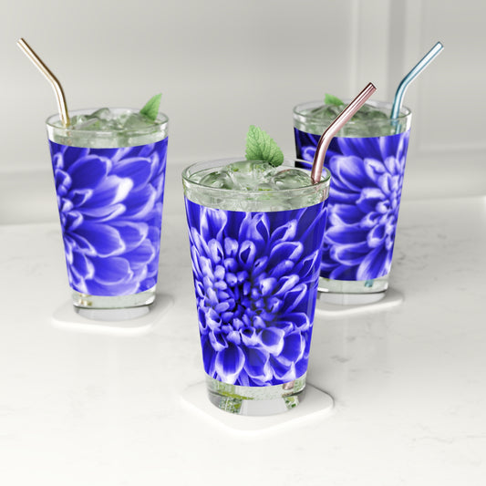 Blue Chrysanthemum Pint Glass, 16oz