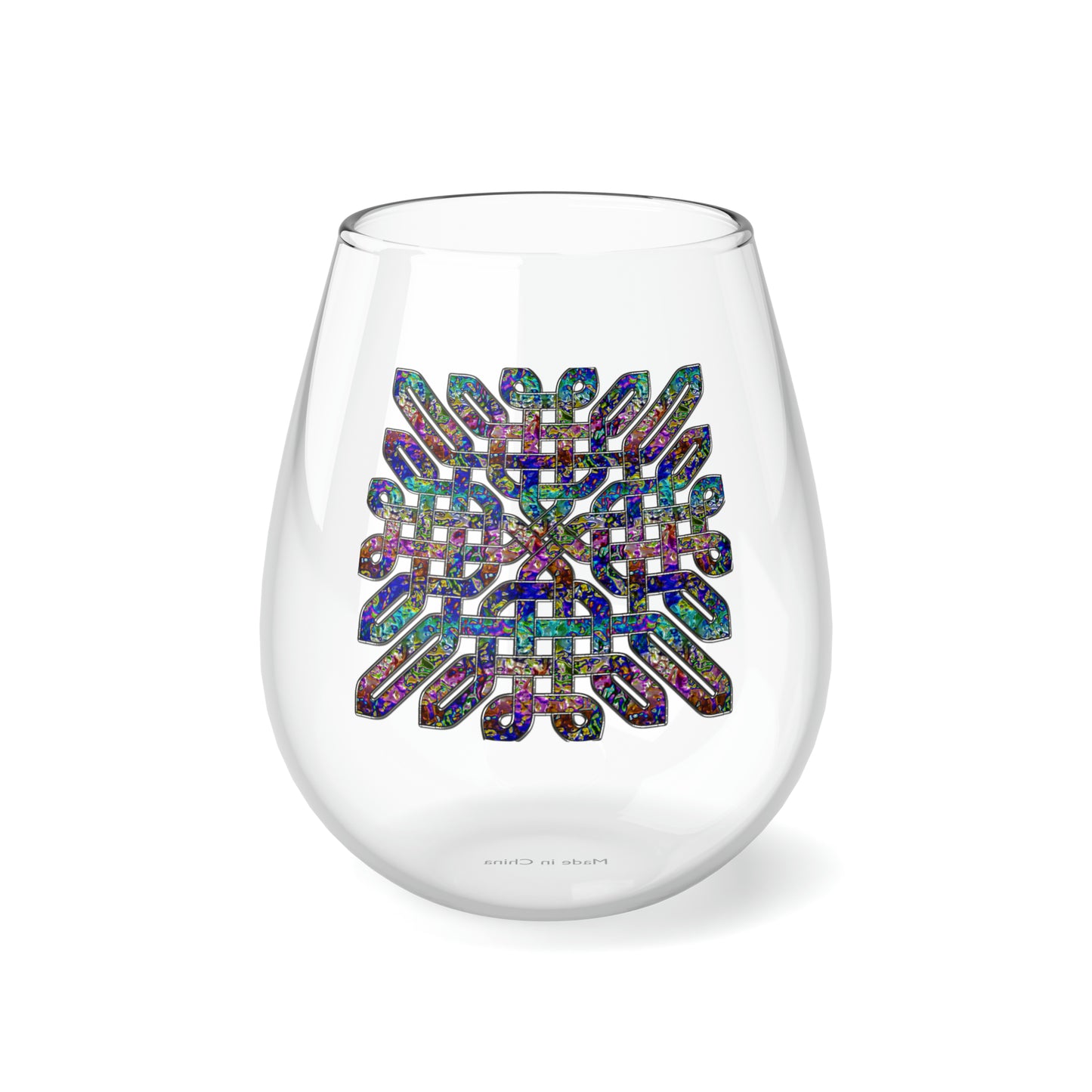 Dichroic Celtic Knot Stemless Wine Glass, 11.75oz