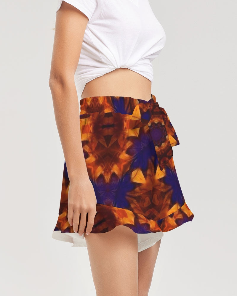 Blue Orange Red Kaleidoscope Women's All-Over Print Ruffle Shorts