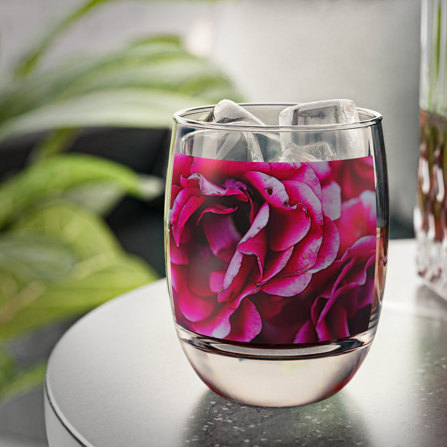 Dark Pink Flowers Whiskey Glass