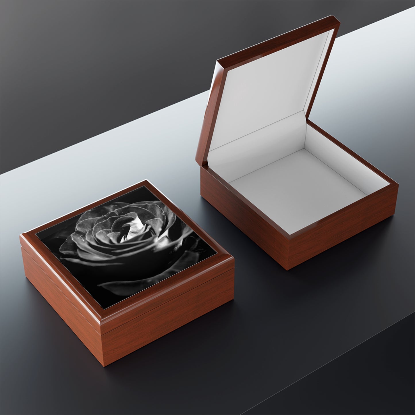 Dark Black and White Rose Jewelry Box