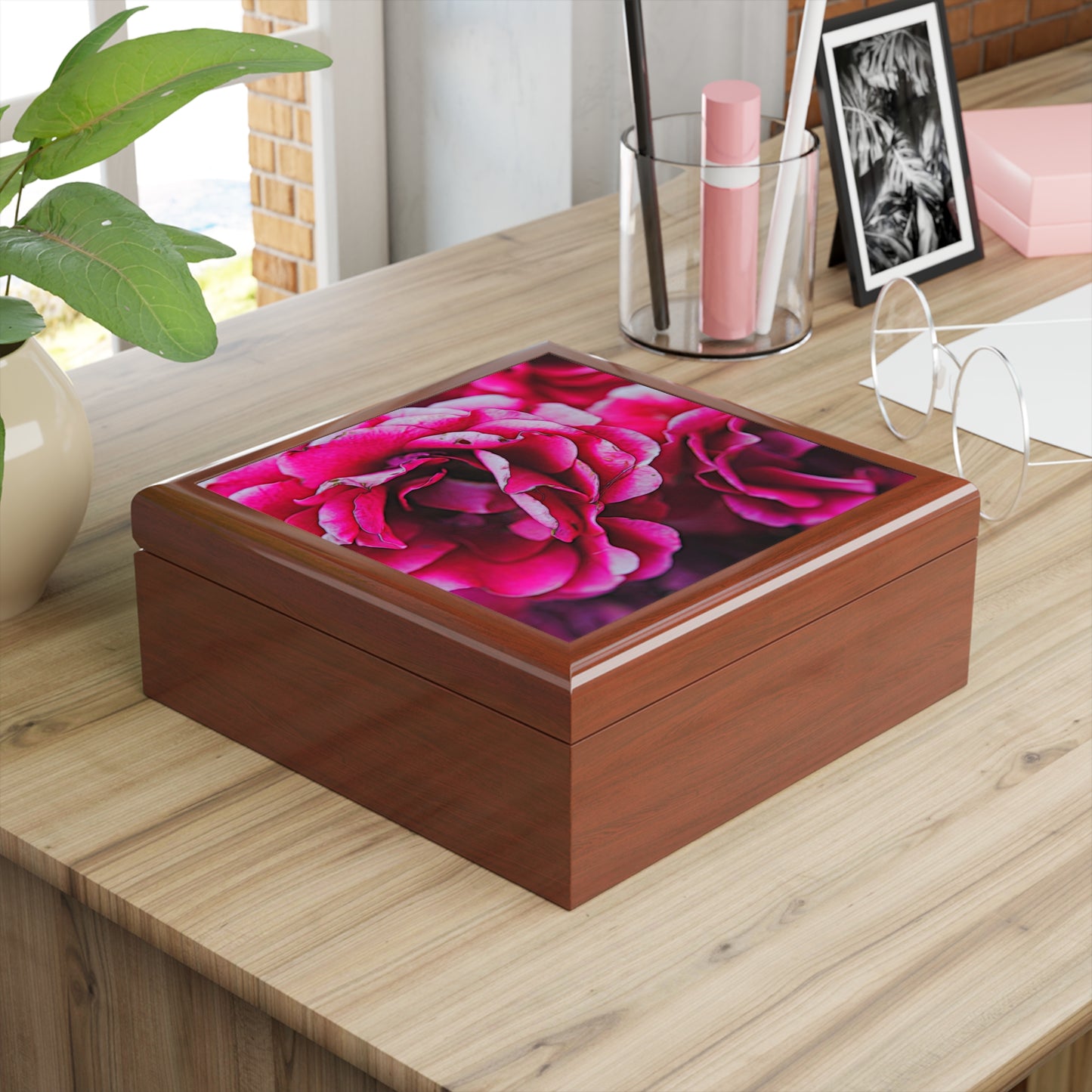 Dark Pink Flowers Jewelry Box