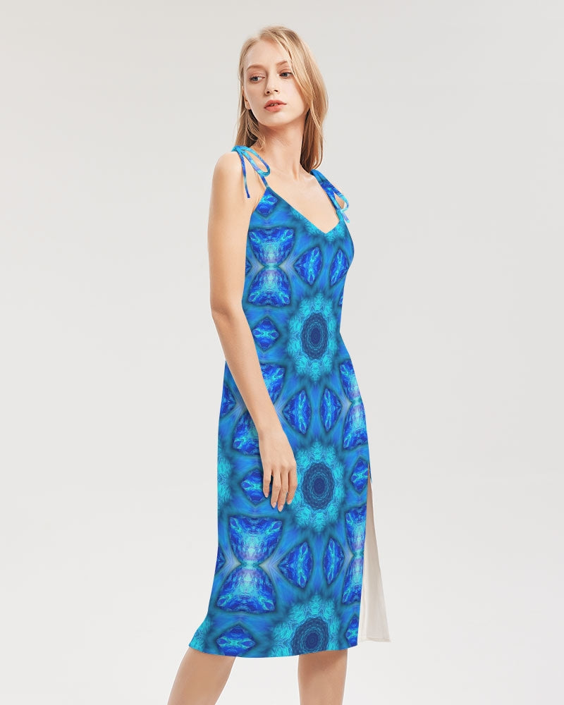 Blue Ocean Kaleidoscope Women's All-Over Print Tie Strap Split Dress