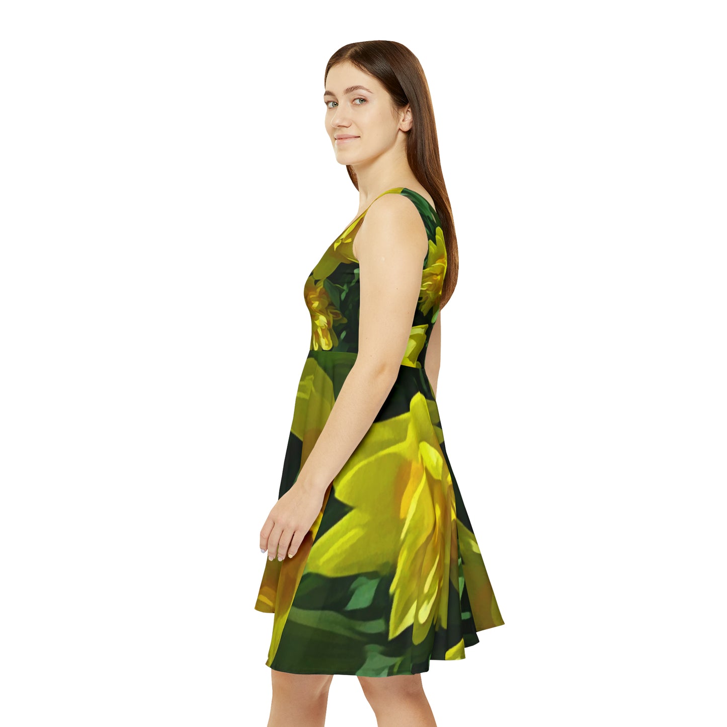 Bright Yellow Daffodils Women's Skater Dress (AOP)