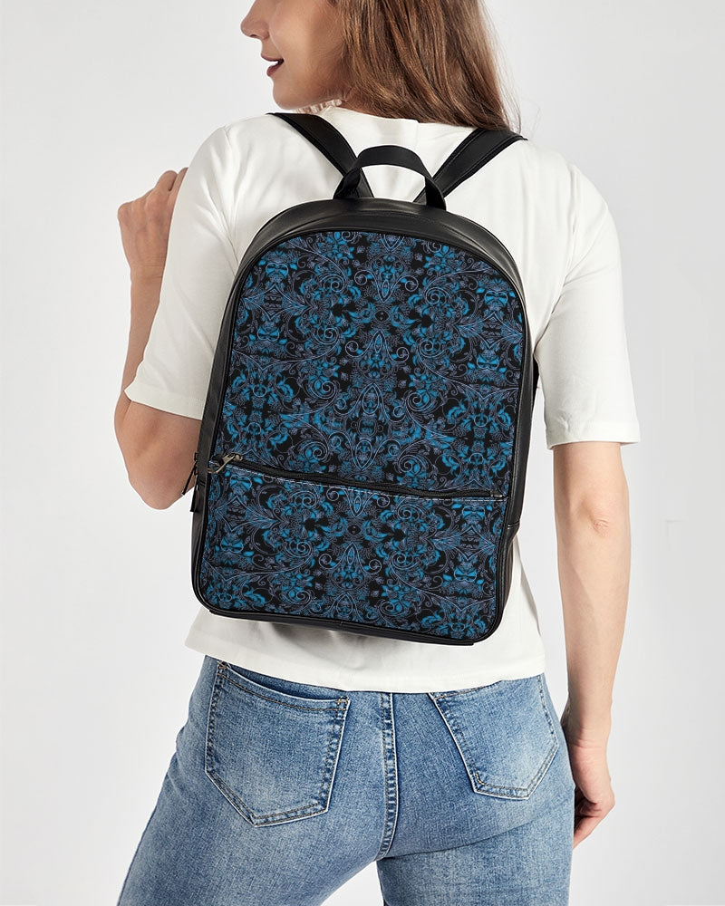 Blue Vines and Lace Classic Faux Leather Backpack