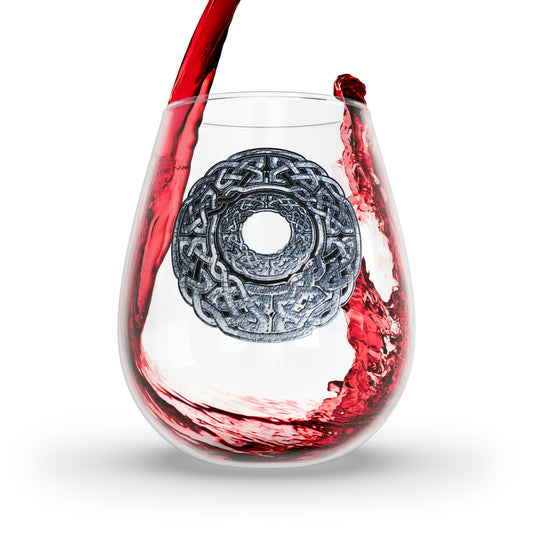 Silver Celtic Knot Circle Stemless Wine Glass, 11.75oz