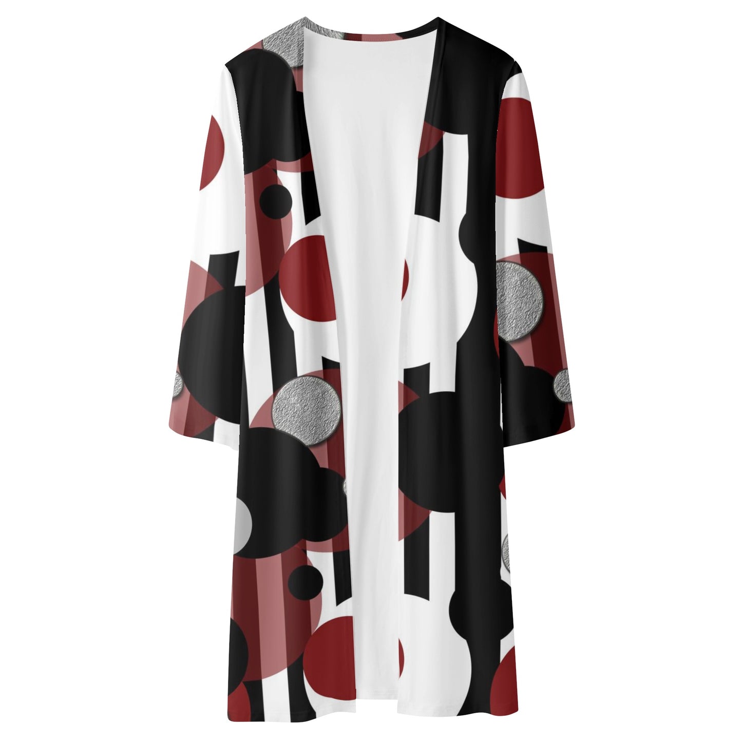 Black and White Stripes Red Dots Womens Long Sleeve Jacket Cardigan