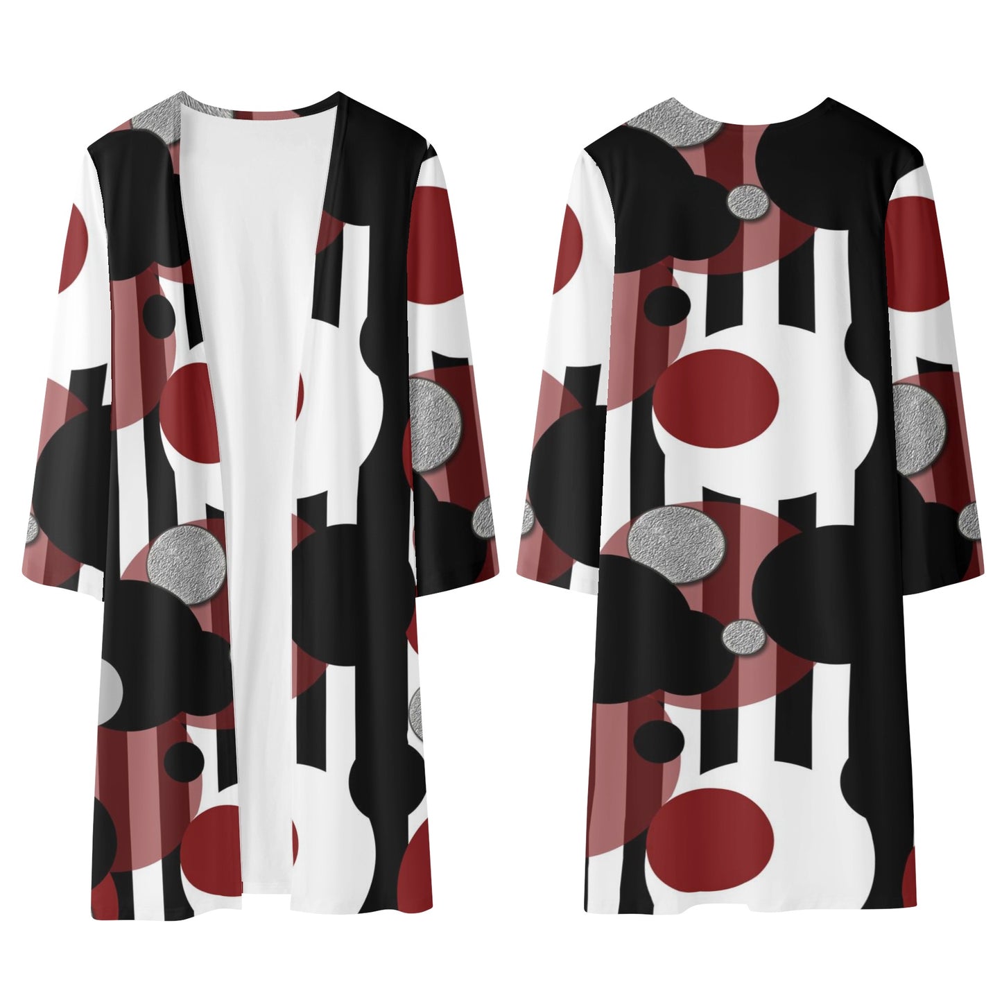 Black and White Stripes Red Dots Womens Long Sleeve Jacket Cardigan