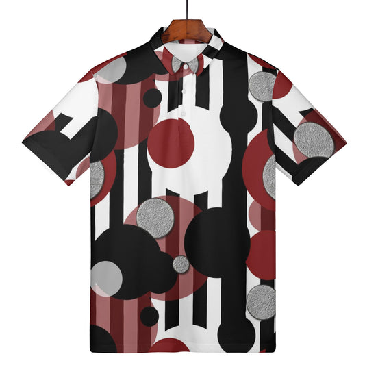 Black and White Stripes Red Dots Womens All Over Print Polo Shirt