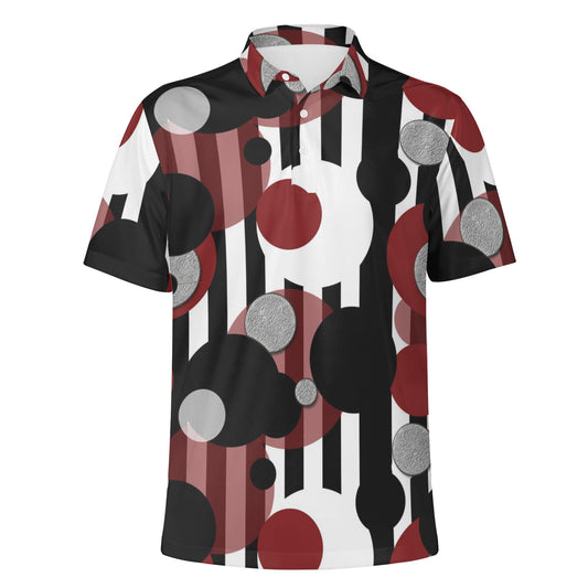 Black and White Stripes Red Dots Mens All Over Print Polo Shirt