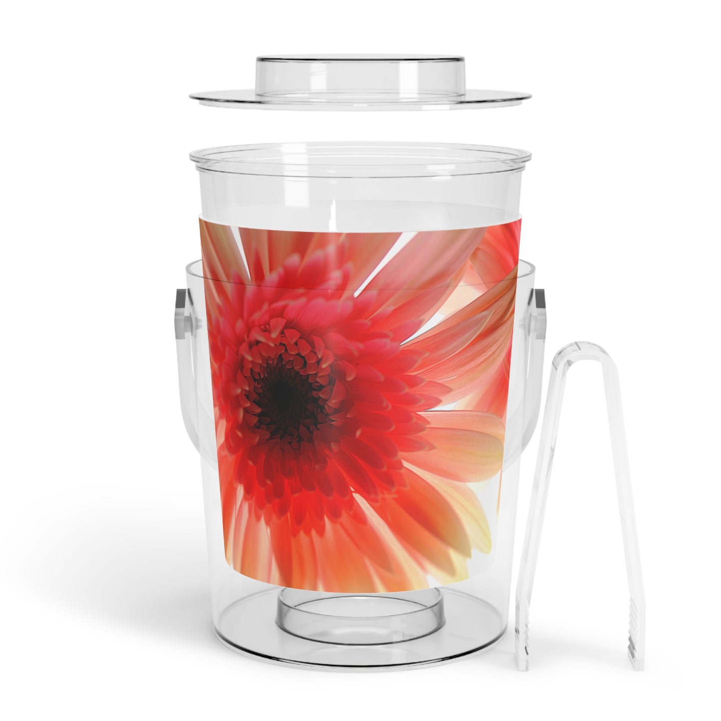 Ethereal Pink Daisy Ice Bucket with Tongs