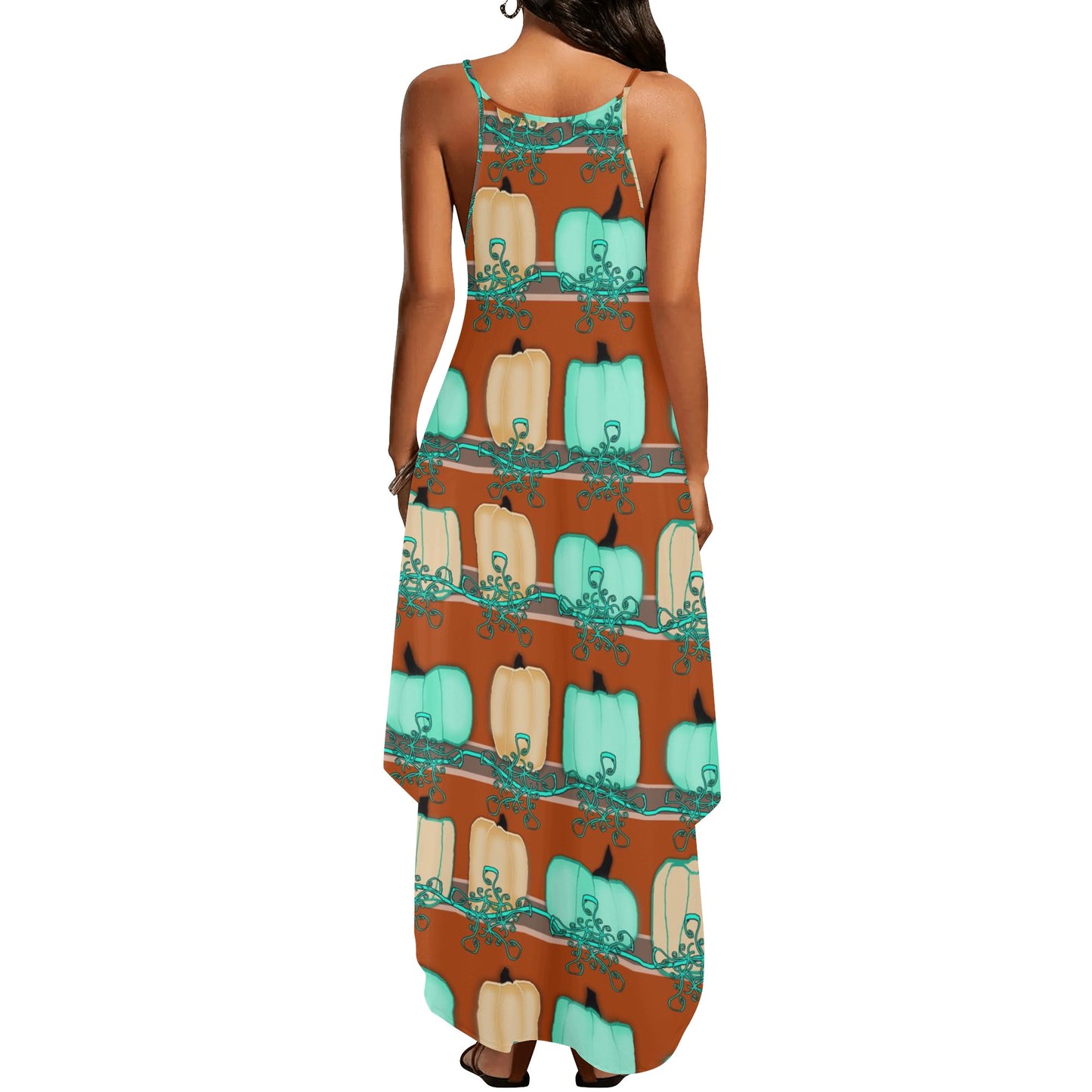 Blue Green Pumpkins Womens Elegant Sleeveless Party Dress