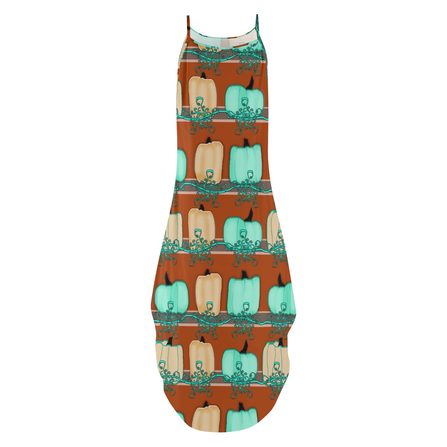 Blue Green Pumpkins Womens Elegant Sleeveless Party Dress