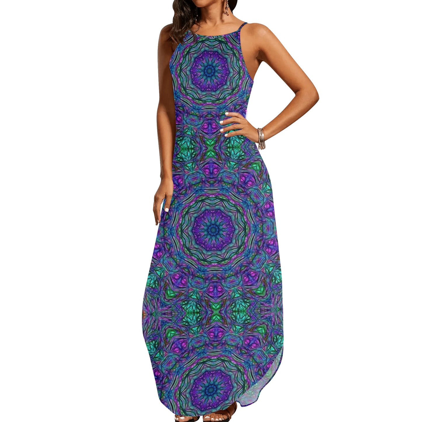 Bluegreen Purple Kaleidoscope Womens Elegant Sleeveless Party Dress