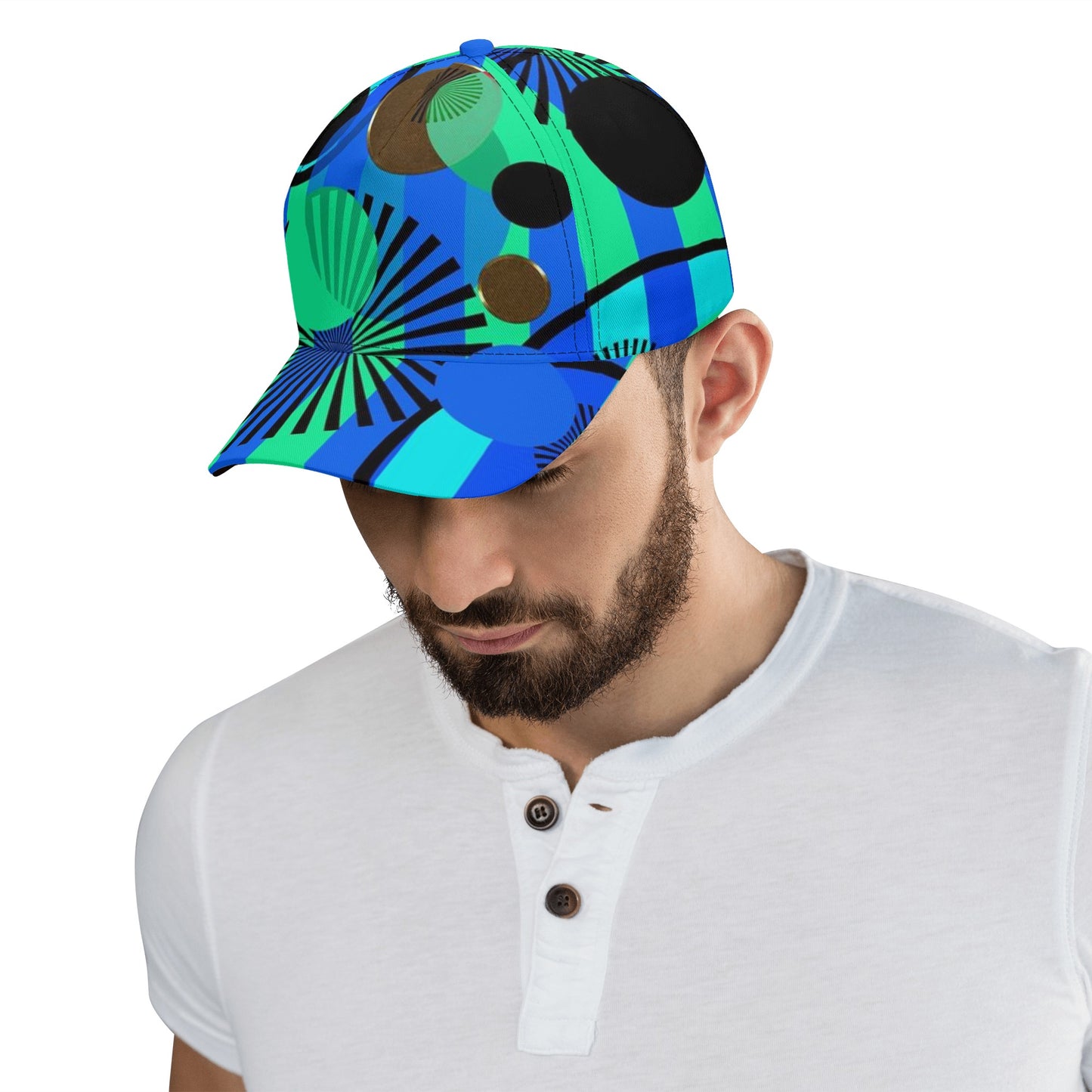 Blue Green Stripes and Dots All Over Printing Baseball Caps