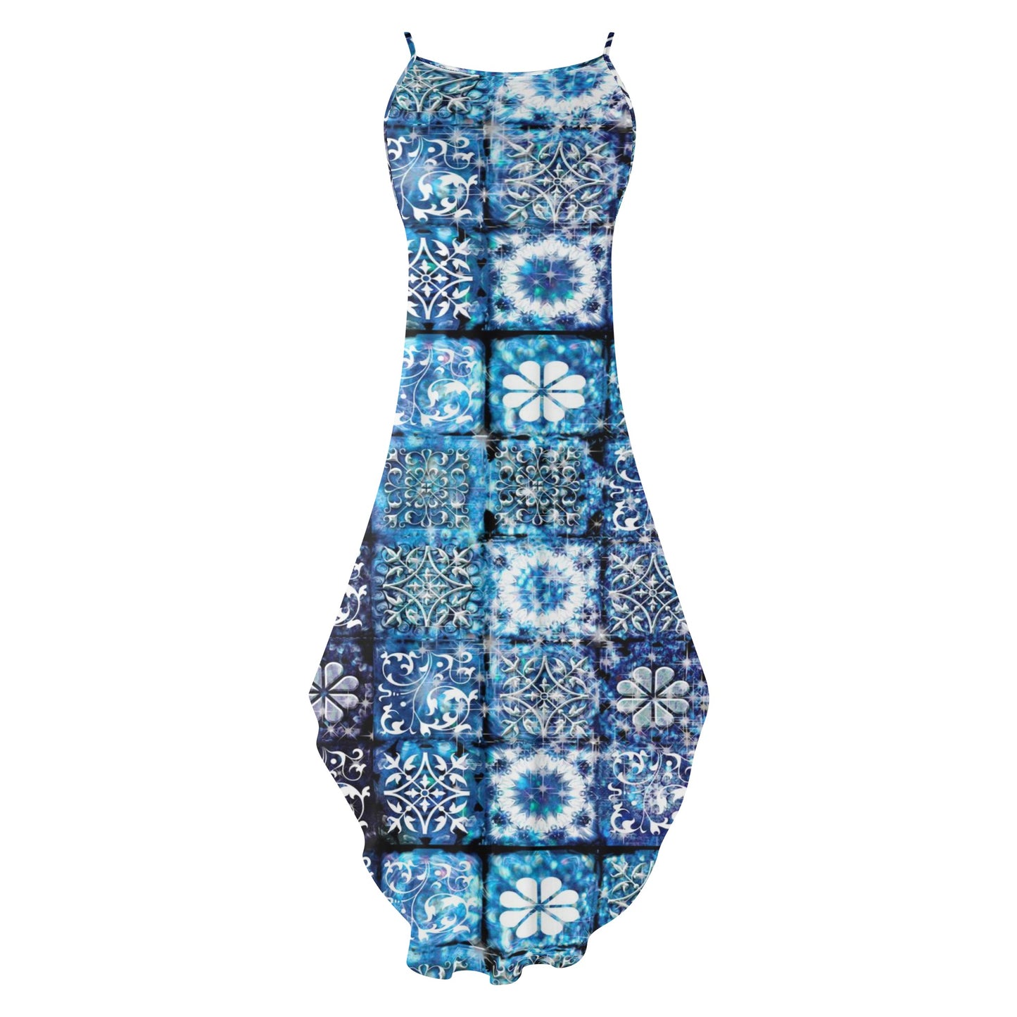 Blue Crystal Motif Womens Elegant Sleeveless Party Dress