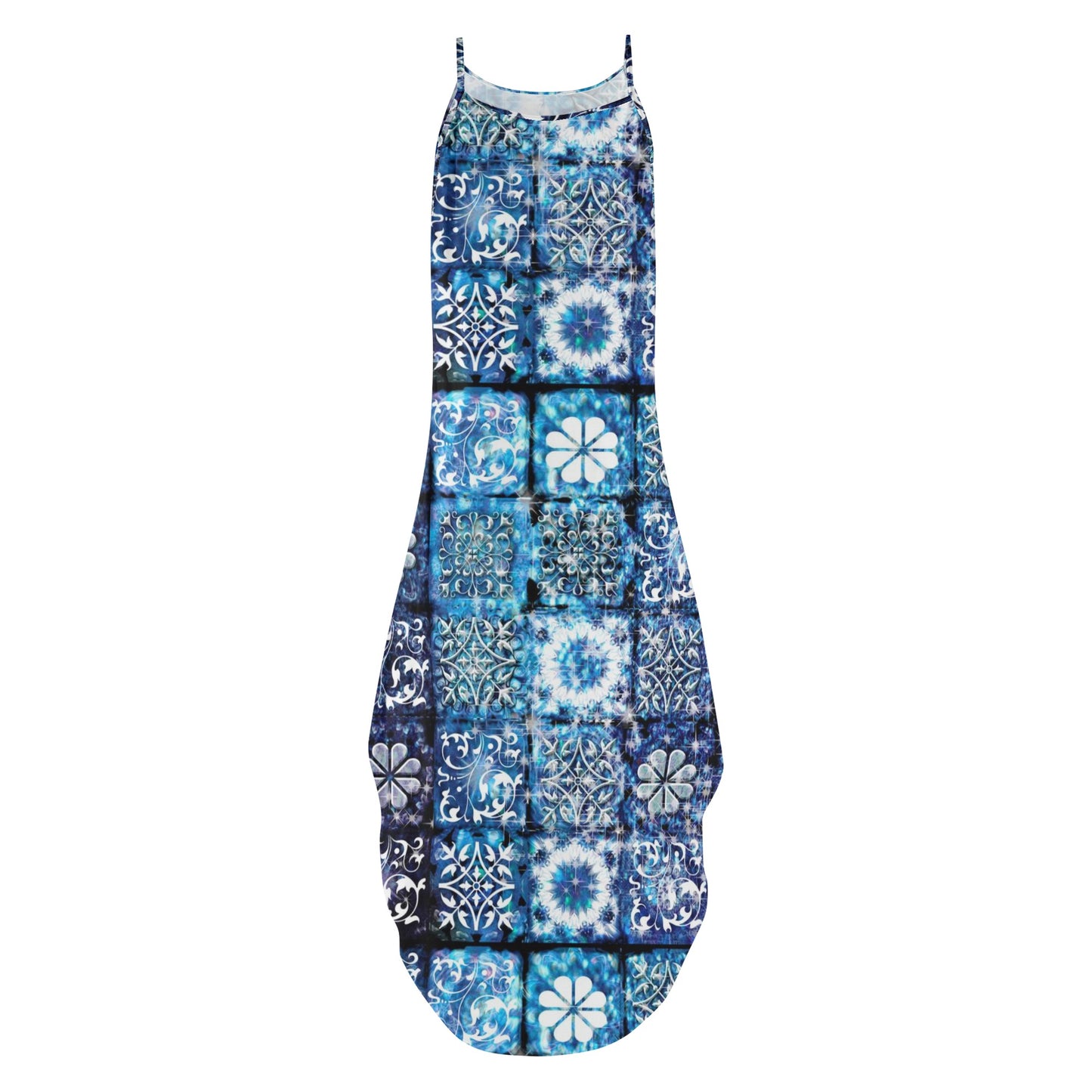 Blue Crystal Motif Womens Elegant Sleeveless Party Dress