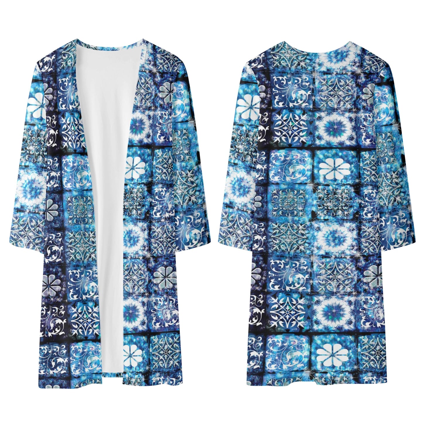 Blue Crystal Motif Womens Long Sleeve Jacket Cardigan