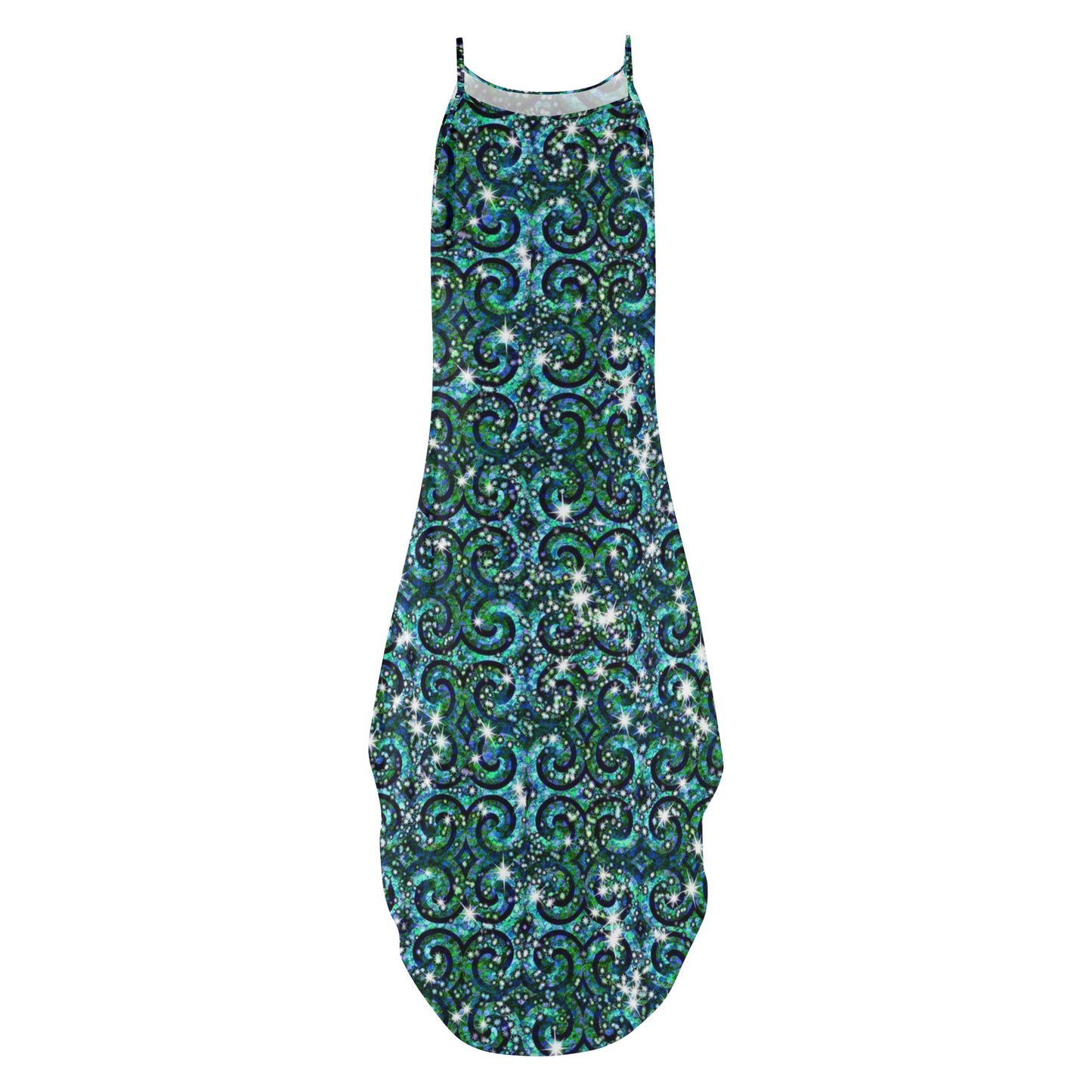 Blue Ice Sparkle Swirl Womens Elegant Sleeveless Party Dress