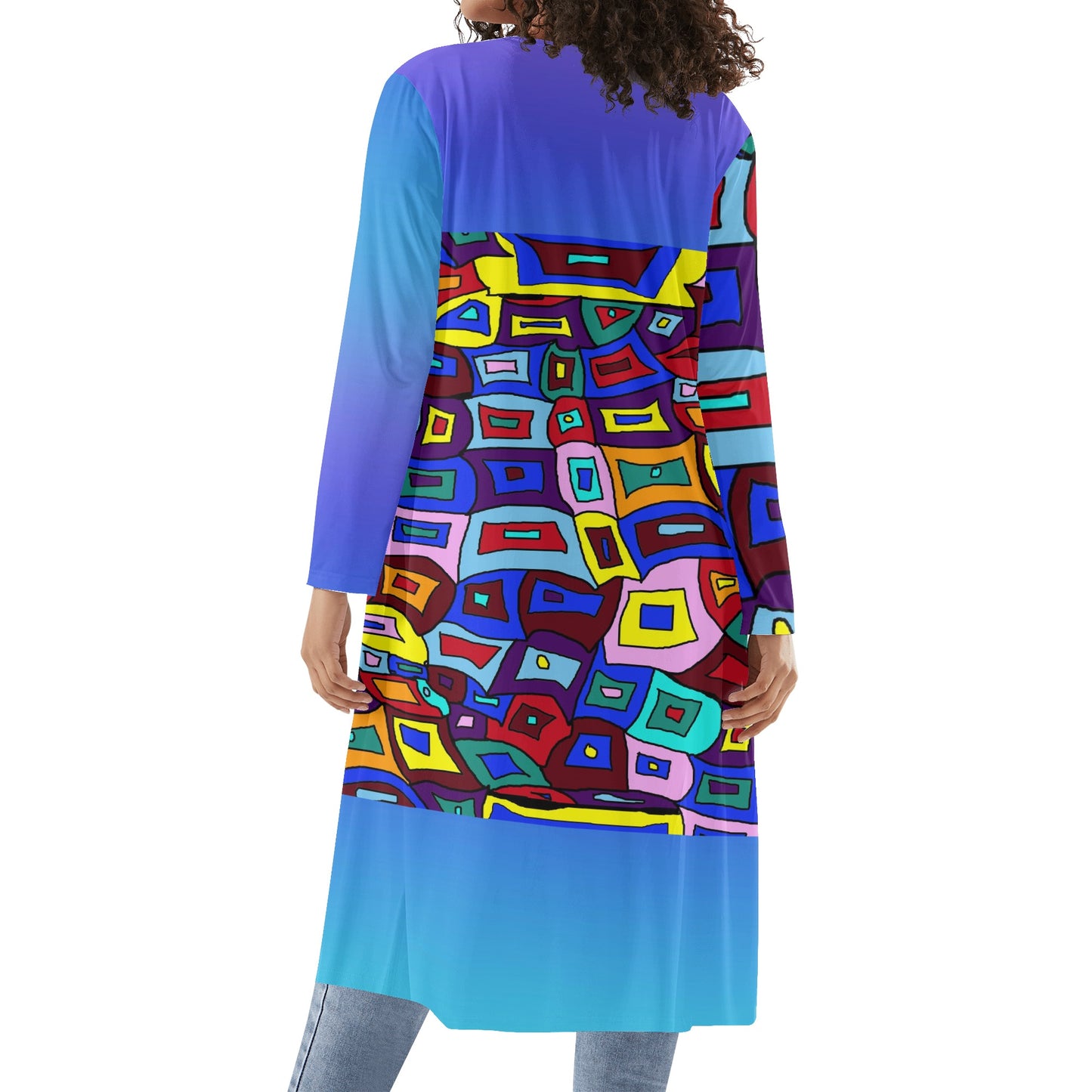 Create Your Own Blue Gradient Womens Long Sleeve Jacket Cardigan
