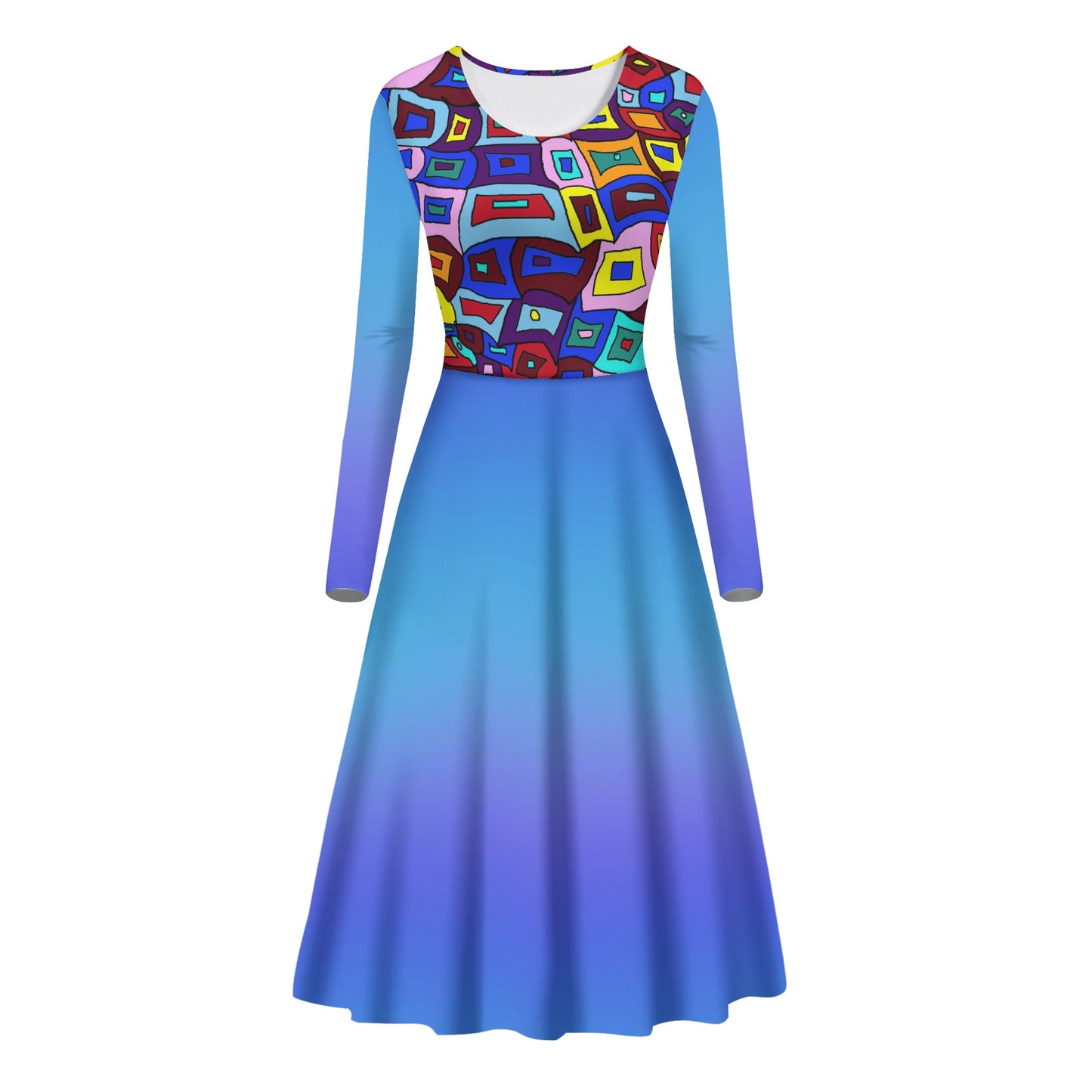 Create Your Own Blue Gradient Womens Long Sleeve Dance Dress
