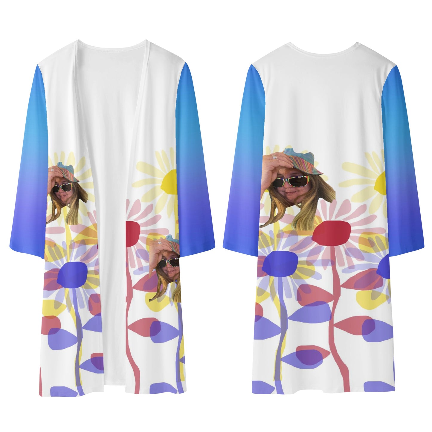 Create a Crop Face Colorful Sunflower Womens Long Sleeve Jacket Cardigan
