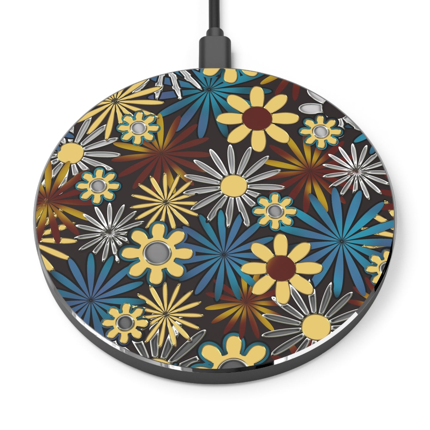 Dark Gray Daisies Wireless Charger