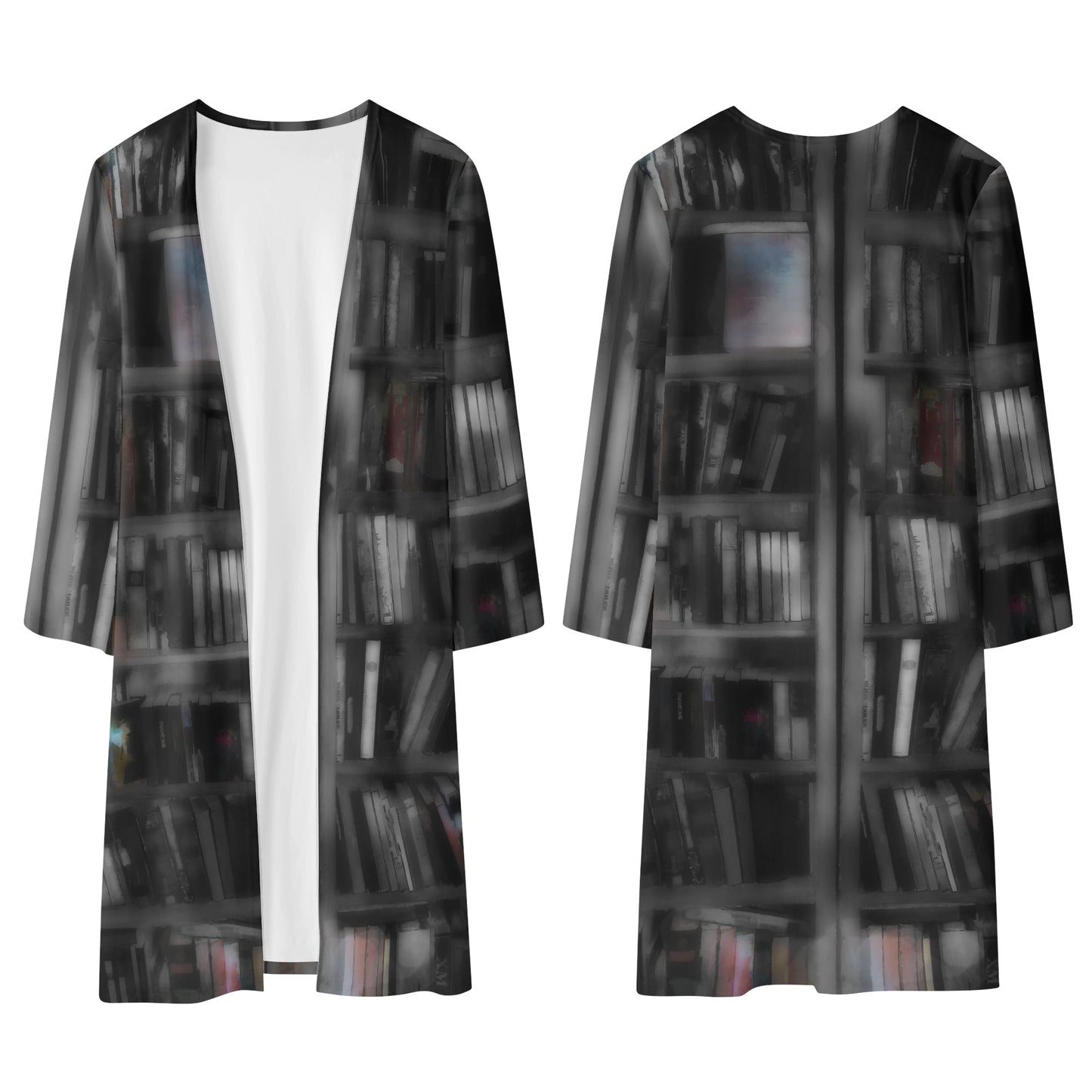 Black and White Bookshelves Womens Long Sleeve Jacket Cardigan