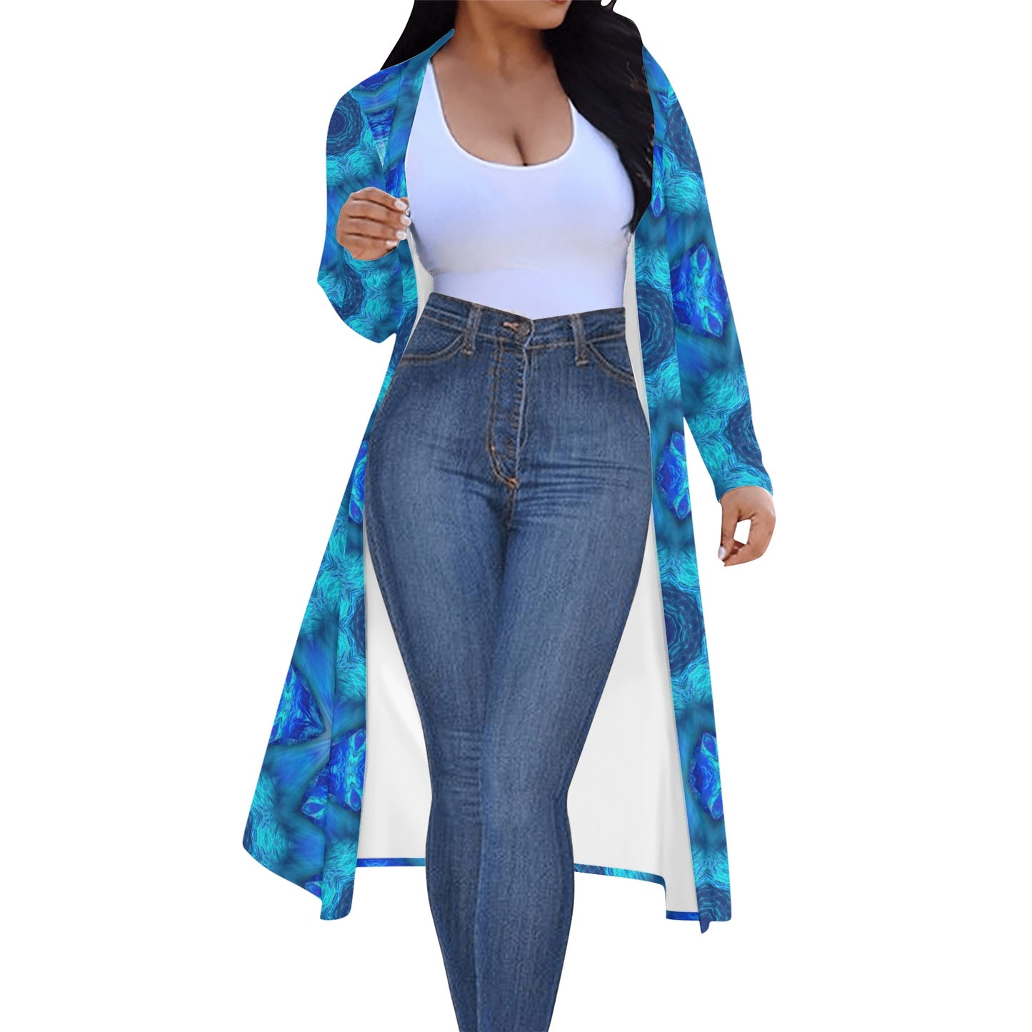 Blue Ocean Kaleidoscope Womens Long Sleeve Jacket Cardigan